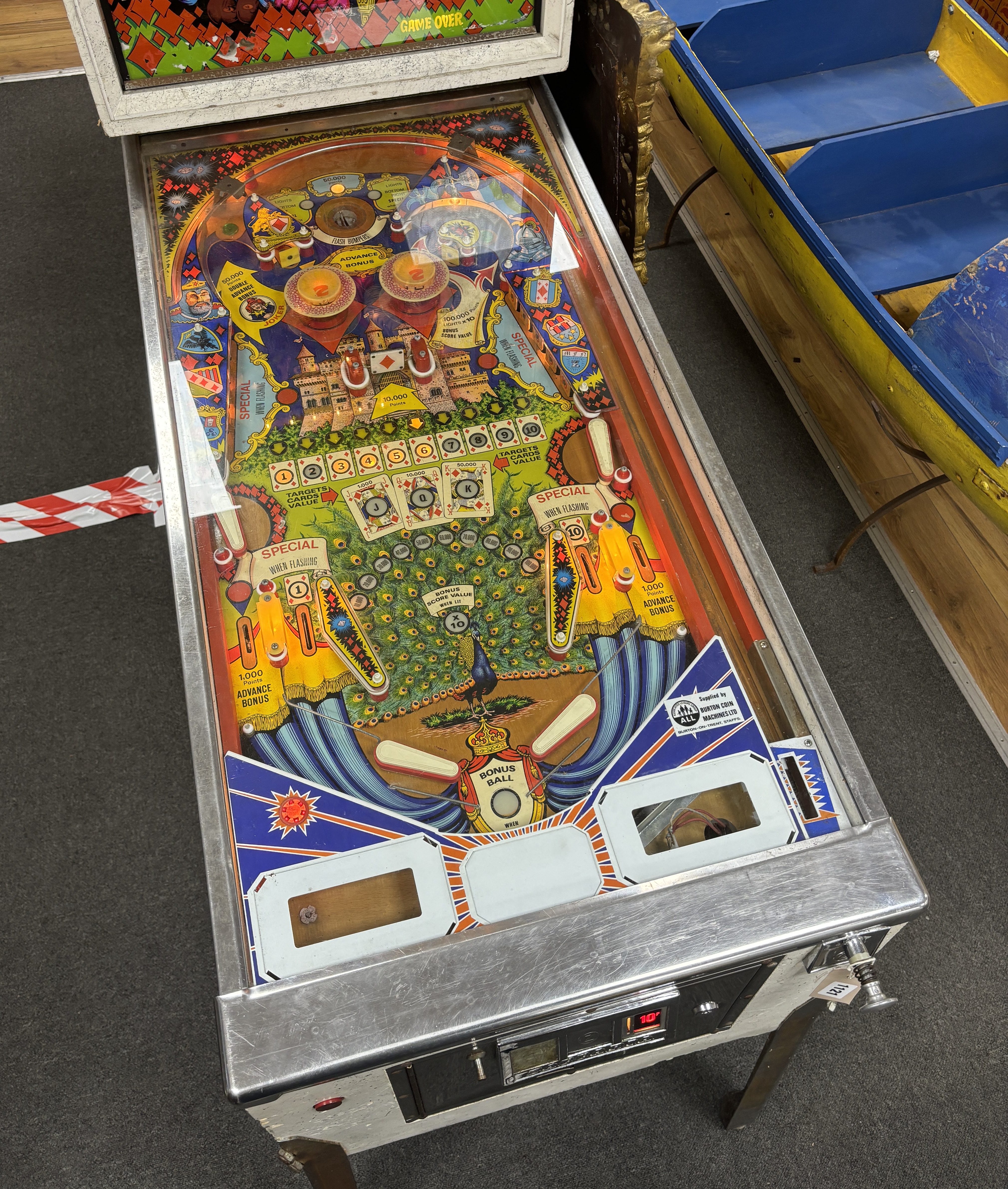 A mid century Queens Castle pinball machine ,length 132cm, width 58cm, height 174cm